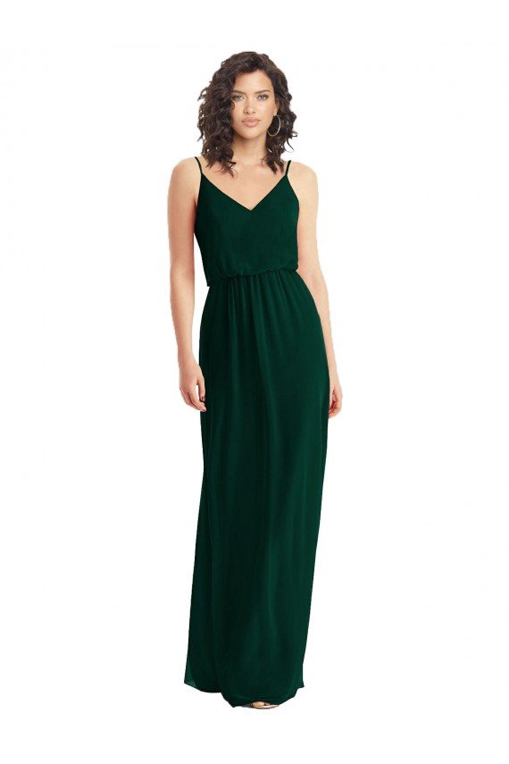 Cheapest V-Neck Blouson Bodice Chiffon Maxi Bridesmaid Dress UK