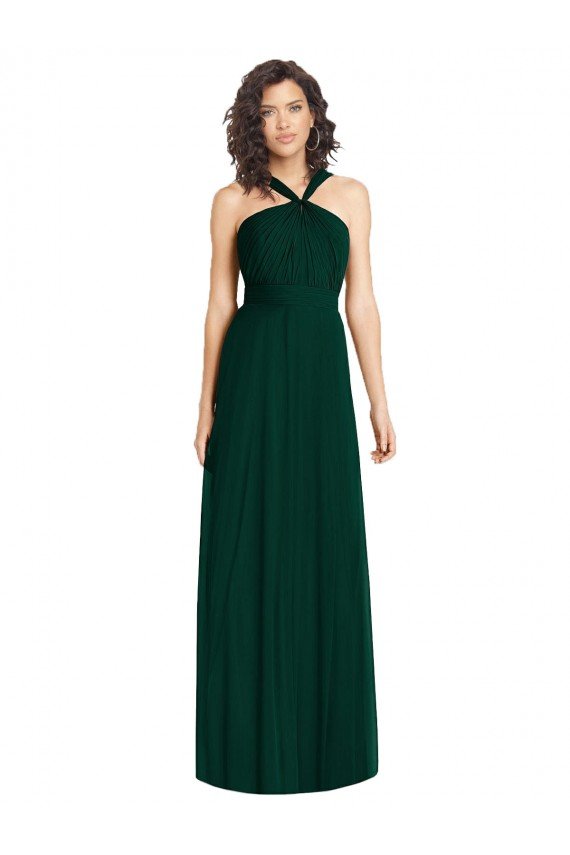 Cheapest Draped Halter Neck Long Chiffon Bridesmaid Dress with Low Back UK