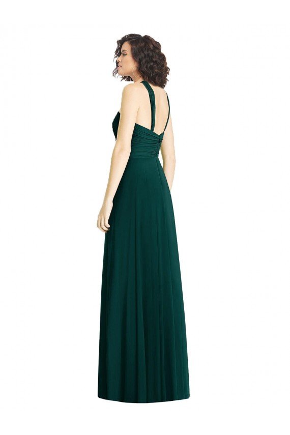 Cheapest Draped Halter Neck Long Chiffon Bridesmaid Dress with Low Back UK
