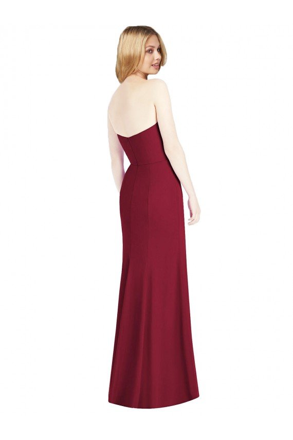 Cheapest Strapless Chiffon Trumpet Bridesmaid Dress with Front Slit UK