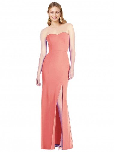 Cheapest Strapless Chiffon Trumpet Bridesmaid Dress with Front Slit UK