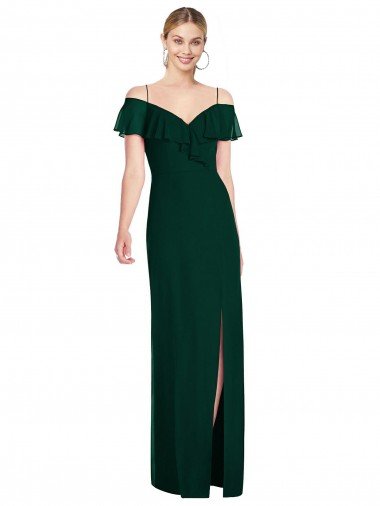 Cheapest Ruffled Cold-Shoulder Maxi Chiffon Bridesmaid Dress UK