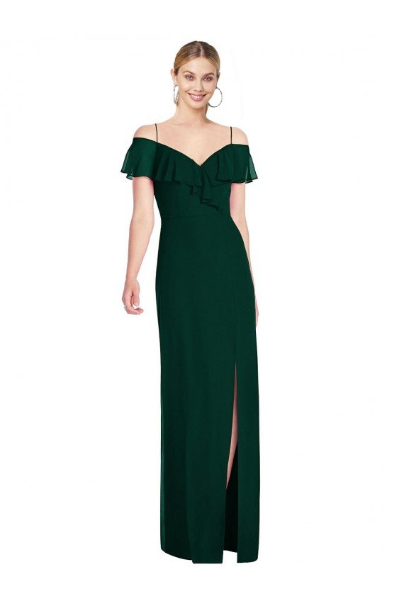Cheapest Ruffled Cold-Shoulder Maxi Chiffon Bridesmaid Dress UK