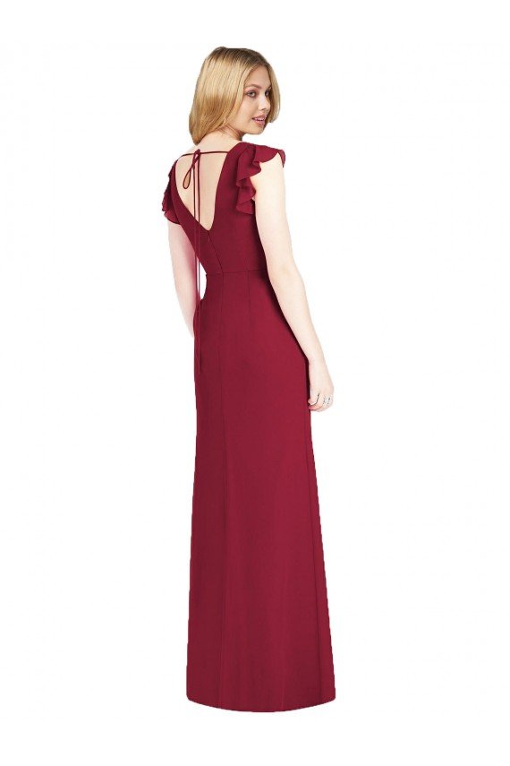 Cheapest Ruffled Sleeves Mermaid Chiffon Bridesmaid Dress with Front Slit UK