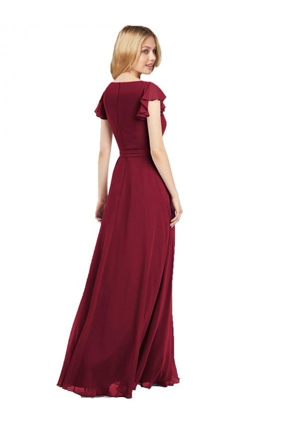 Cheapest Flutter Sleeves Faux Wrap Chiffon Bridesmaid Dress UK