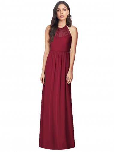 Cheapest Halter Neck Full-Length Shirred Chiffon Bridesmaid Dress UK