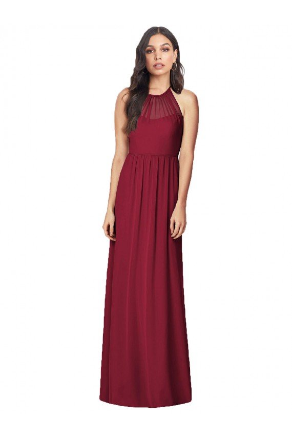 Cheapest Halter Neck Full-Length Shirred Chiffon Bridesmaid Dress UK