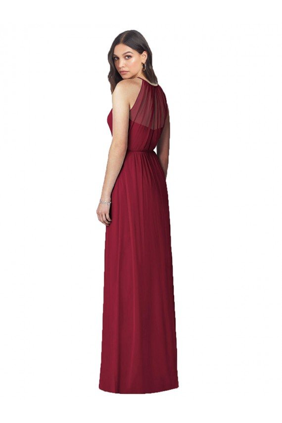Cheapest Halter Neck Full-Length Shirred Chiffon Bridesmaid Dress UK