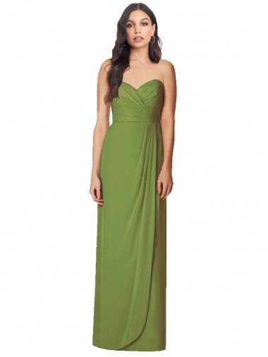 Cheapest Side Front Slit Draped Strapless Chiffon Bridesmaid Dress UK