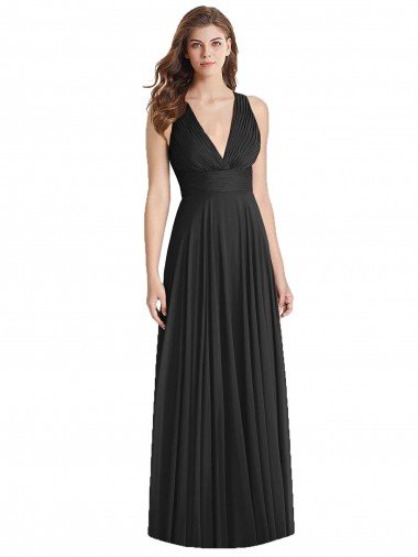 Cheapest Full Length V-Neck Chiffon Bridesmaid Dress with Wide Criss Cross Straps UK