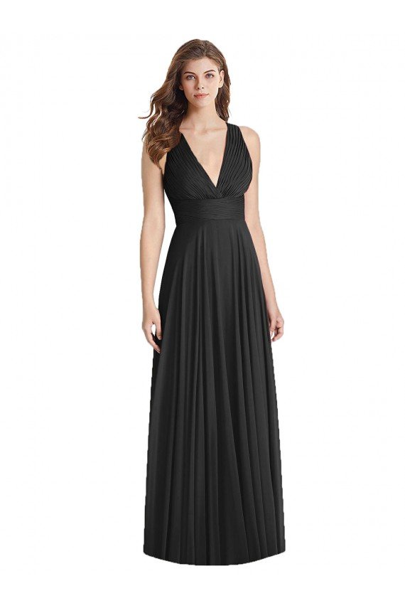 Cheapest Full Length V-Neck Chiffon Bridesmaid Dress with Wide Criss Cross Straps UK