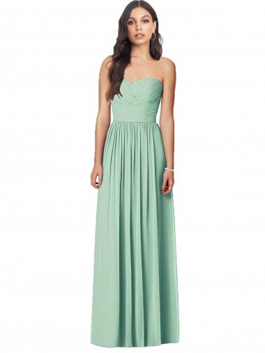 Cheapest Draped Sweetheart Strapless Long Chiffon Bridesmaid Dress UK