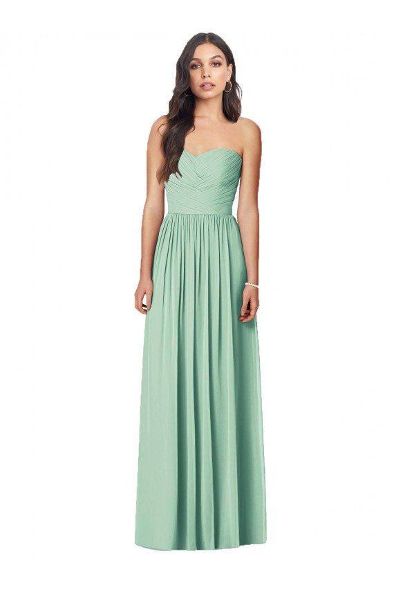 Cheapest Draped Sweetheart Strapless Long Chiffon Bridesmaid Dress UK