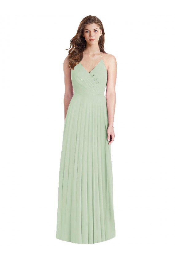 Cheapest Ruffled Strap Cutout Wrap Maxi Chiffon Bridesmaid Dress UK