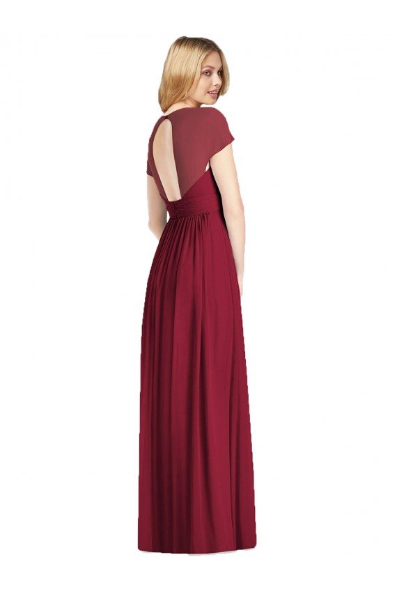 Cheapest V-Neck Cap Sleeves Sheer Back Chiffon Bridesmaid Dress UK