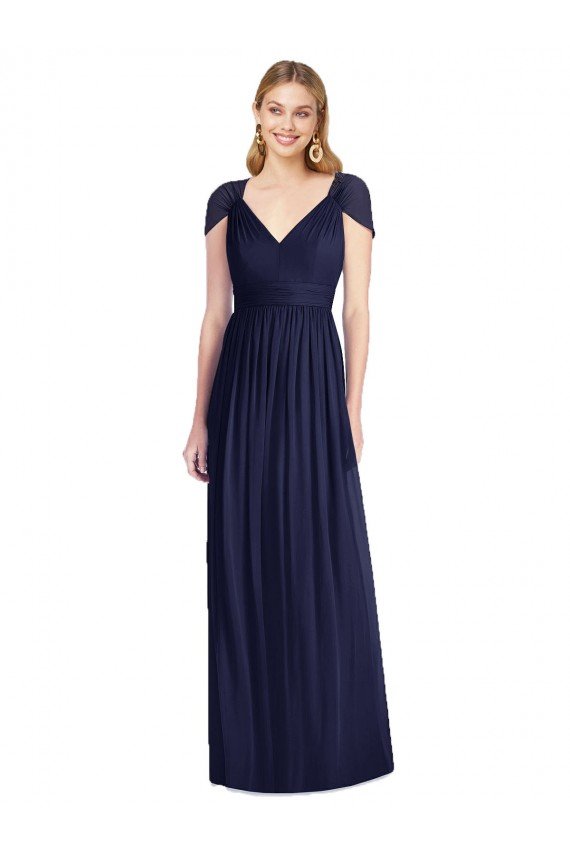 Cheapest V-Neck Cap Sleeves Sheer Back Chiffon Bridesmaid Dress UK