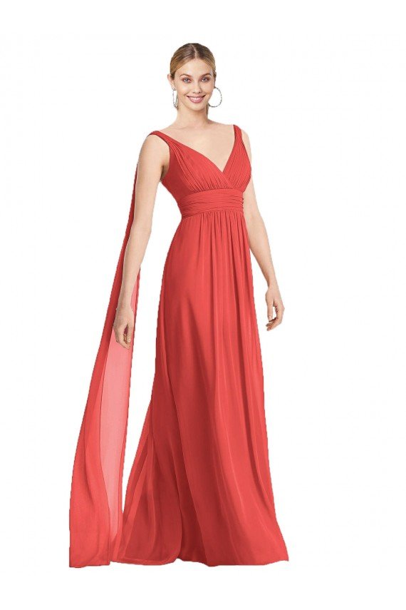 Cheapest Full-Length V-Neck Chiffon Bridesmaid Dress Streamers Back UK