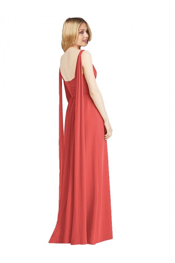 Cheapest Full-Length V-Neck Chiffon Bridesmaid Dress Streamers Back UK