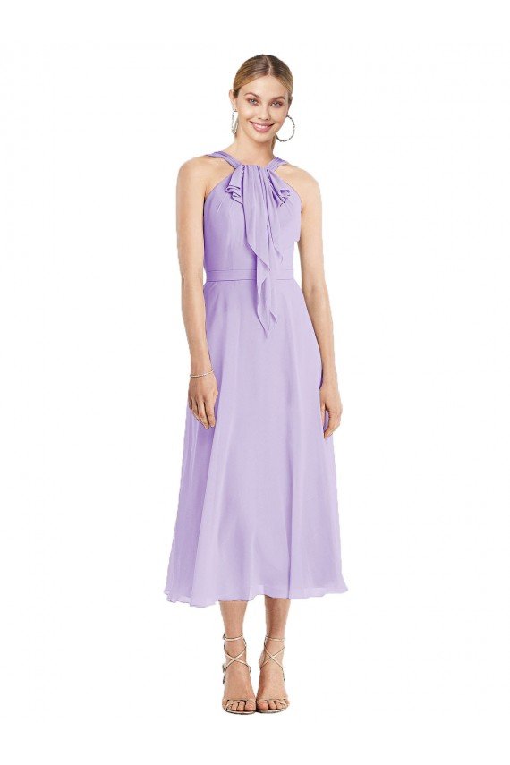 Cheapest Midi Length Halter Plunging V-Back Chiffon Bridesmaid Dress / Cocktail Dress UK
