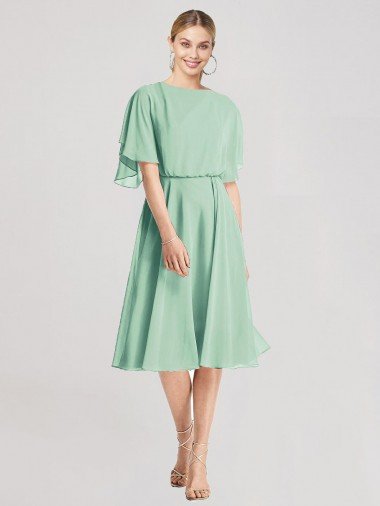 Cheapest Open Back Flutter Sleeves Cocktail Length Chiffon Bridesmaid Dress UK