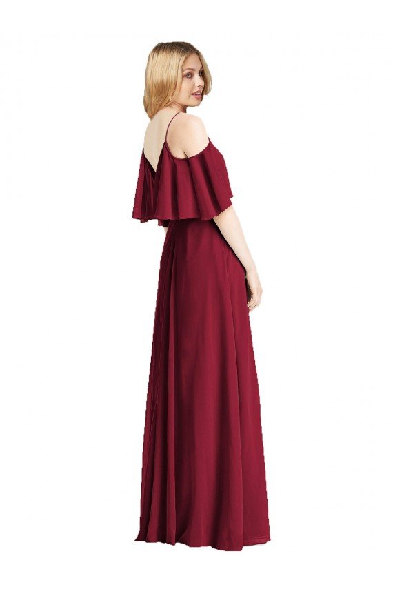 Cheapest Spaghetti Straps V-Neck Chiffon Bridesmaid Dress with Sash Tie UK