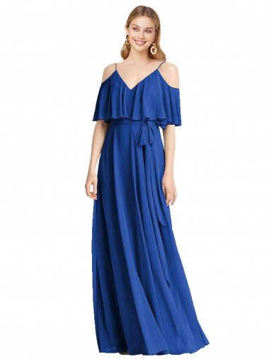 Cheapest Spaghetti Straps V-Neck Chiffon Bridesmaid Dress with Sash Tie UK