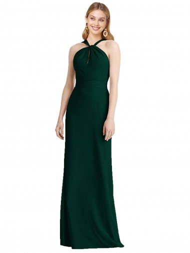 Cheapest Sleek Full-Length Twist Halter Chiffon Bridesmaid Dress UK