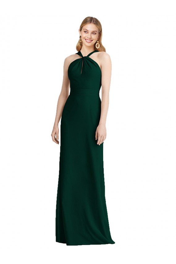 Cheapest Sleek Full-Length Twist Halter Chiffon Bridesmaid Dress UK