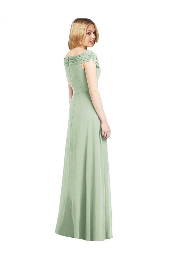 Cheapest Draped Off the Shoulder Lux Chiffon Bridesmaid Dress UK