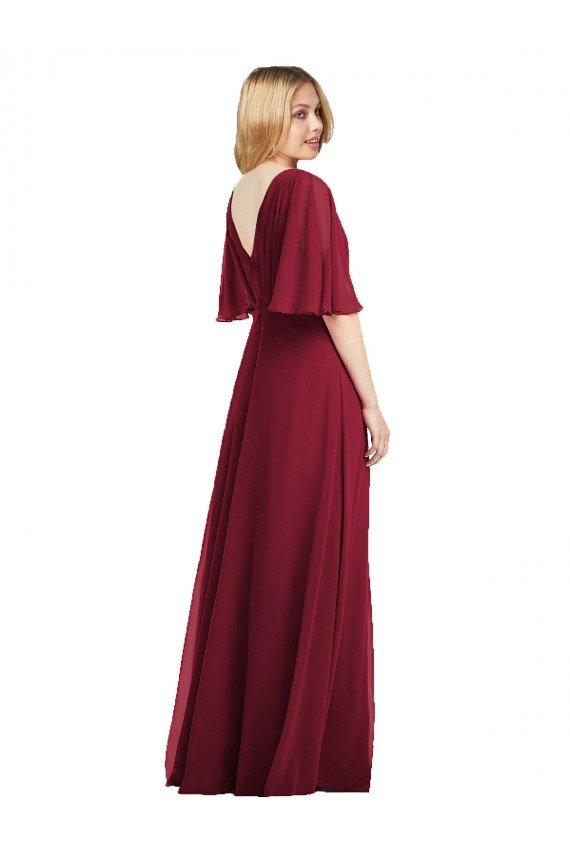 Cheapest Full Length Lux Chiffon Flutter Sleeves Bridesmaid Dress UK