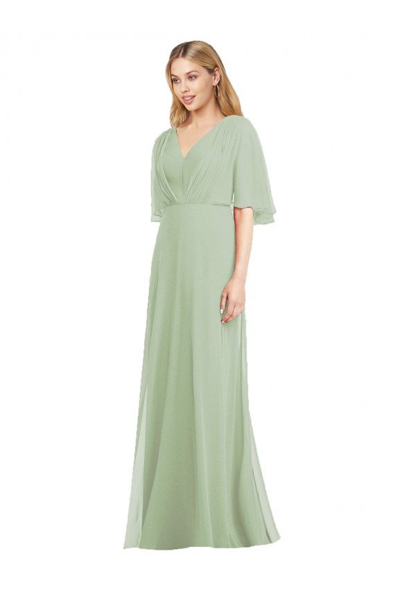 Cheapest Full Length Lux Chiffon Flutter Sleeves Bridesmaid Dress UK