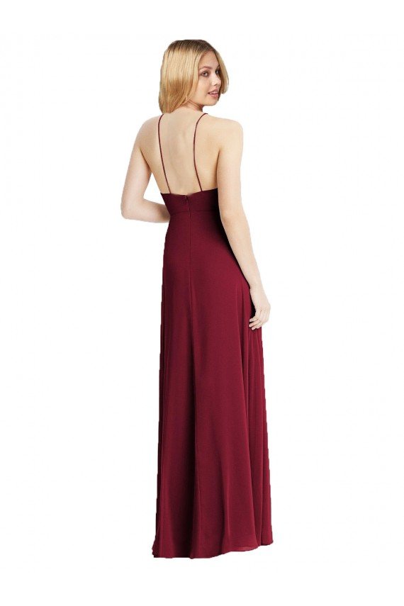 Cheapest High-Neck Maxi Bridesmaid Dress with Front Slit UK