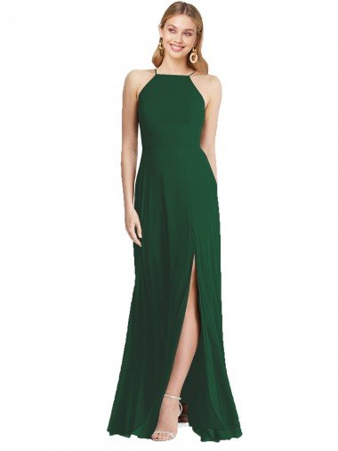 Cheapest High-Neck Maxi Bridesmaid Dress with Front Slit UK
