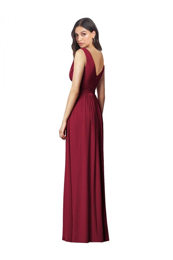 Cheapest Draped V-Neck Shirred Chiffon Maxi Bridesmaid Dress UK