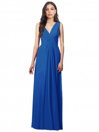 Cheapest Draped V-Neck Shirred Chiffon Maxi Bridesmaid Dress UK