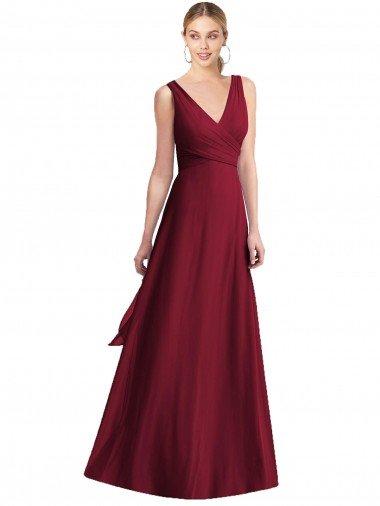 Cheapest Sleeveless V-Neck Chiffon Wrap Bridesmaid Dress UK