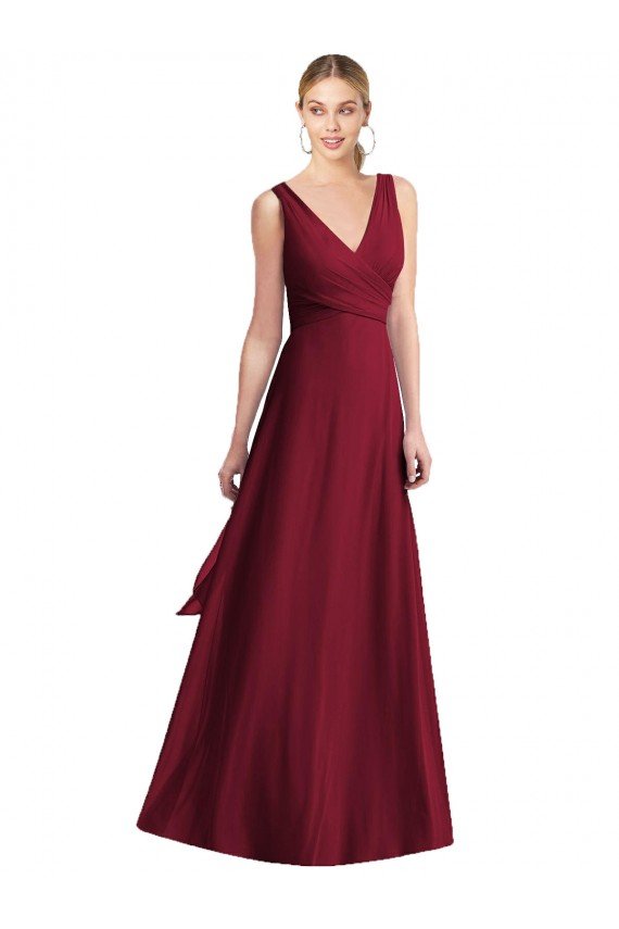 Cheapest Sleeveless V-Neck Chiffon Wrap Bridesmaid Dress UK
