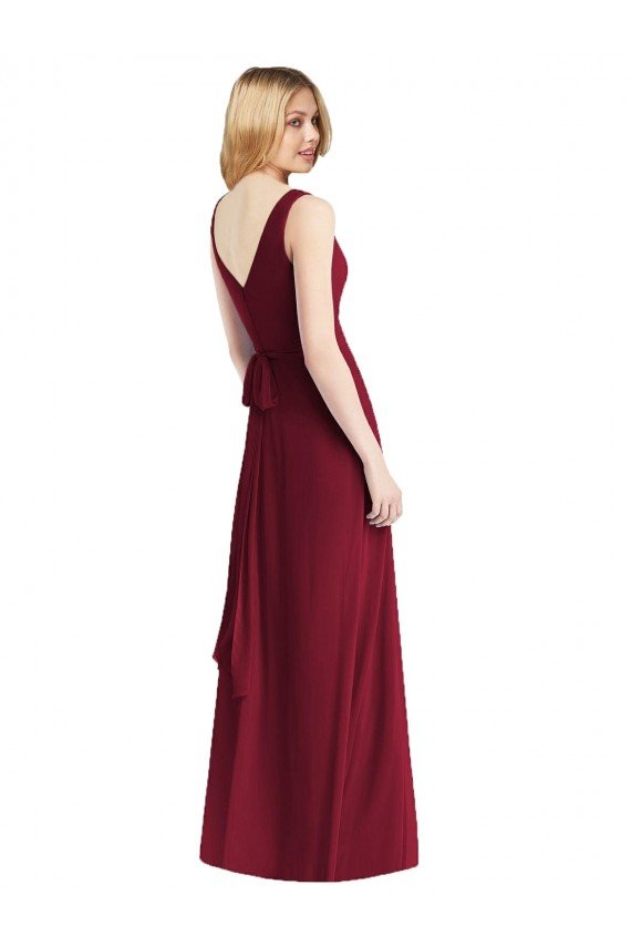 Cheapest Sleeveless V-Neck Chiffon Wrap Bridesmaid Dress UK