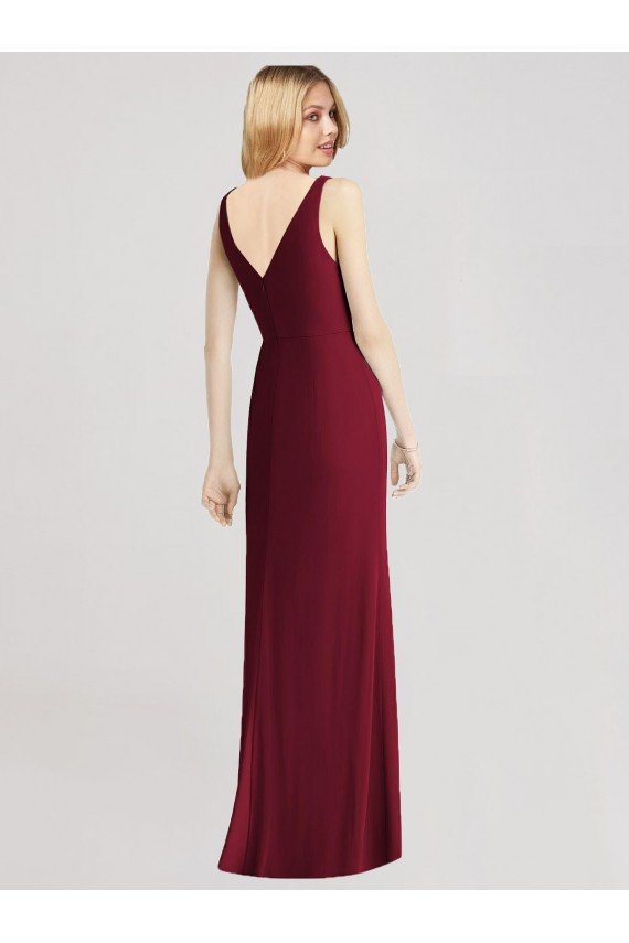 Cheapest Sleeveless V-Back Long Trumpet Chiffon Bridesmaid Dress UK