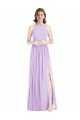 Cheapest Shirred Skirt Jewel Neck Halter Chiffon Bridesmaid Dress with Front Slit UK