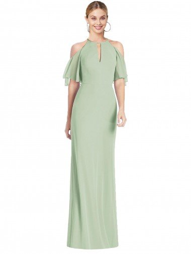 Cheapest Ruffle Cold-Shoulder Mermaid Chiffon Maxi Bridesmaid Dress UK