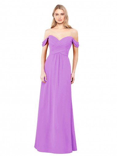 Cheapest Off The Shoulder Draped Sleeves A-Line Chiffon Bridesmaid Dress UK
