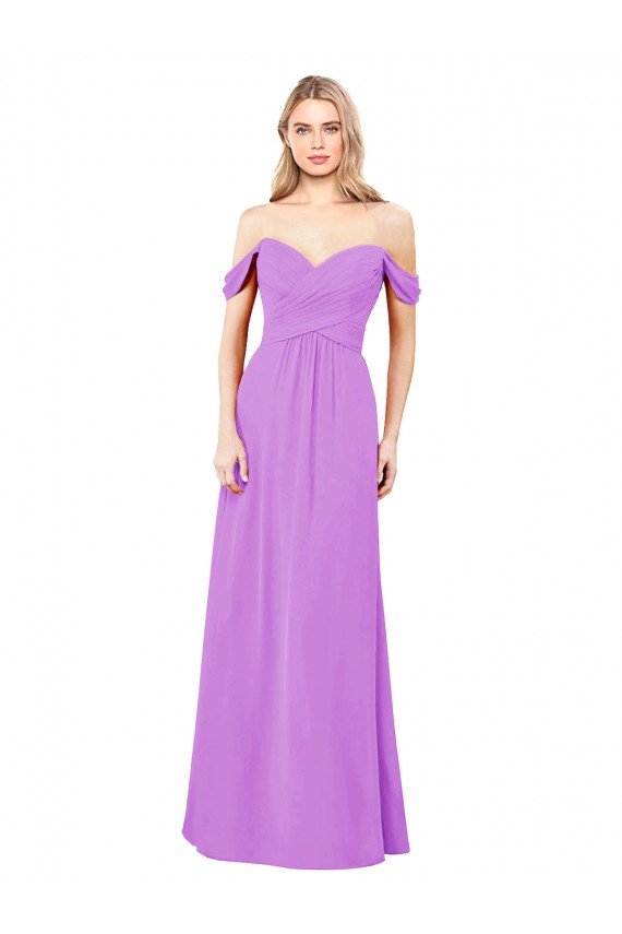 Cheapest Off The Shoulder Draped Sleeves A-Line Chiffon Bridesmaid Dress UK