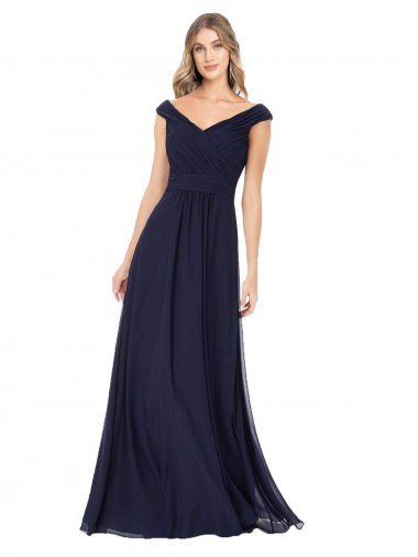 Cheapest Off the Shoulder Classic Chiffon Bridesmaid Dress with Draped Bodice UK
