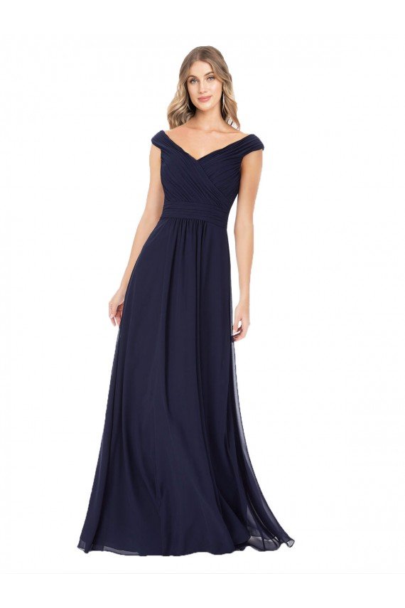 Cheapest Off the Shoulder Classic Chiffon Bridesmaid Dress with Draped Bodice UK