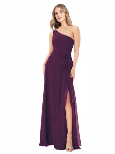 Cheapest One Shoulder Chiffon Bridesmaid Dress with Tie Belt UK