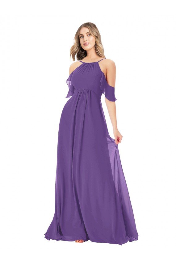 Cheapest Cold Shoulder Flutter Sleeves Chiffon Bridesmaid Dress UK