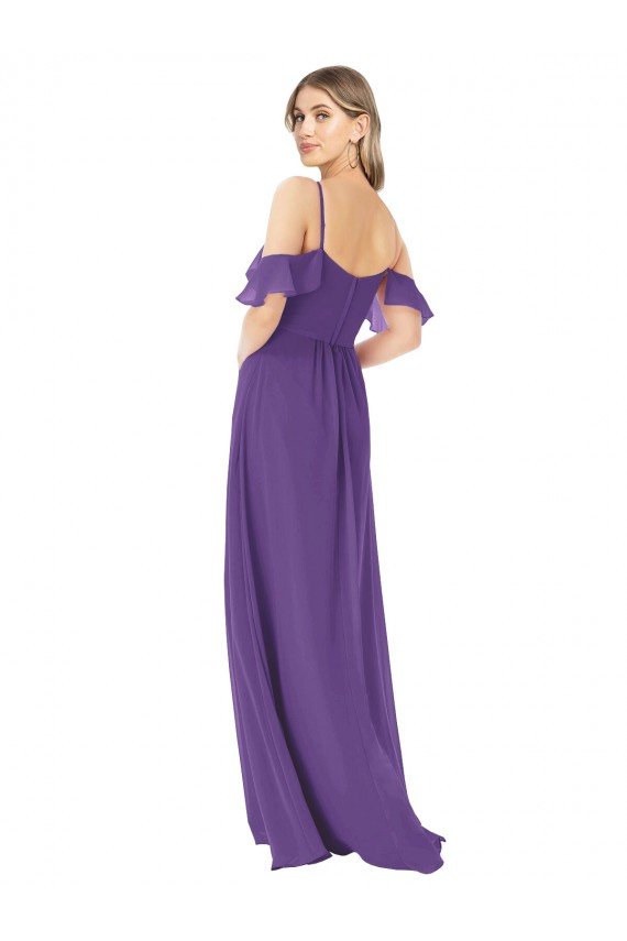 Cheapest Cold Shoulder Flutter Sleeves Chiffon Bridesmaid Dress UK
