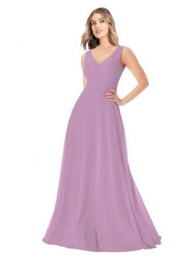 Cheapest Simple Chiffon V-Neck Bridesmaid Dress with Draped V-Back UK