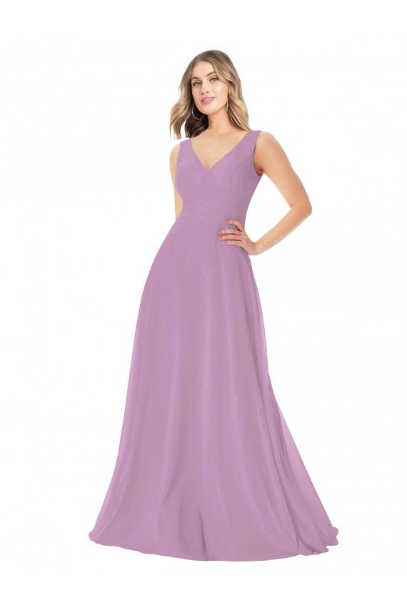 Cheapest Simple Chiffon V-Neck Bridesmaid Dress with Draped V-Back UK